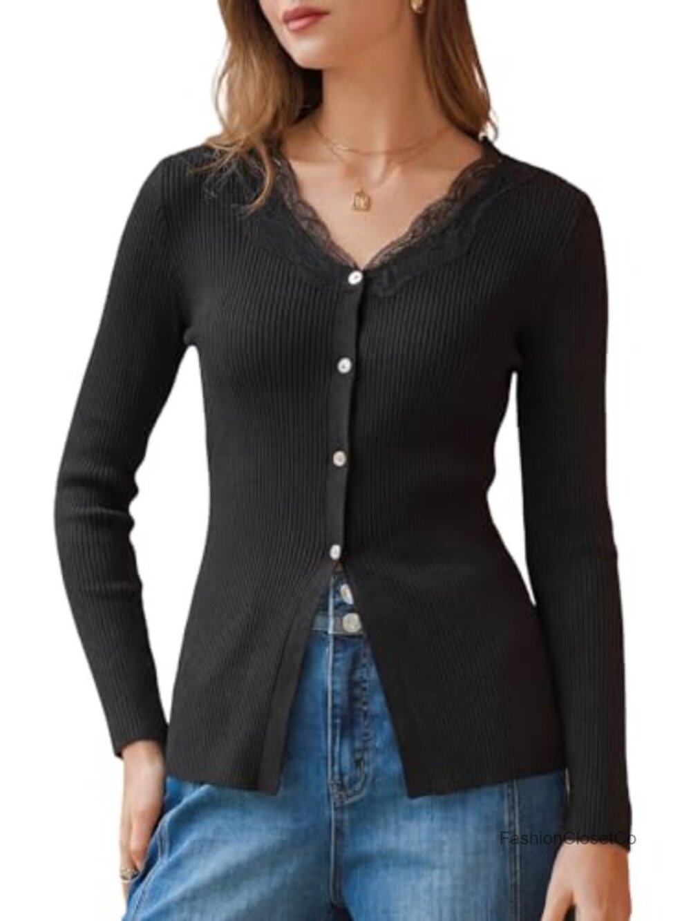 Women's 100% Cotton Lace Button Slim Fitted Cardigan Sweater